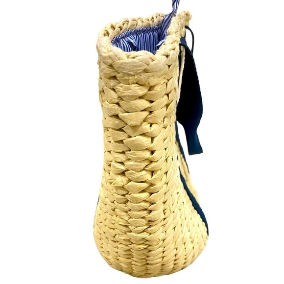 Summer casual basket handbag navy straps lined blue stripe internal pockets - Picture 4 of 10